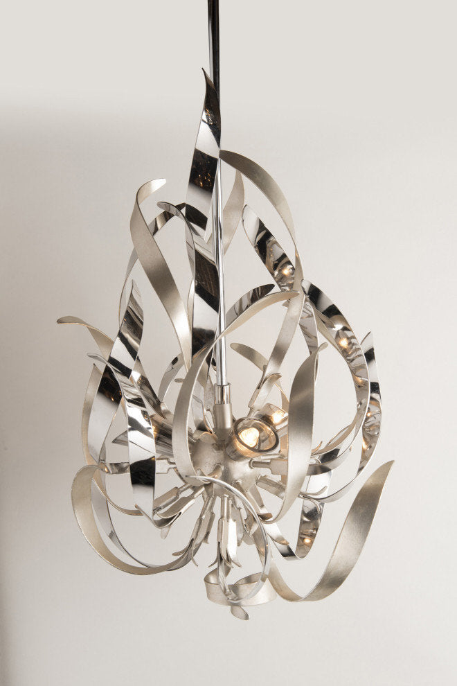 Graffiti Pendant With Silver Leaf and Smoked Crystal Diffuser, 26"By Corbett Lighting