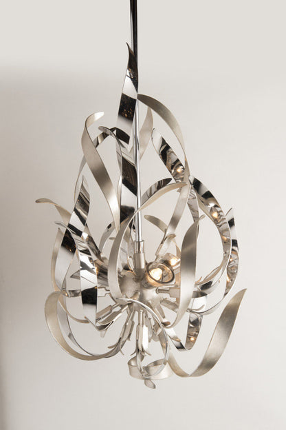 Graffiti Pendant With Silver Leaf and Smoked Crystal Diffuser, 26"By Corbett Lighting