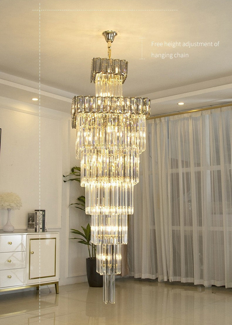 Beuil | High-end Villa Staircase Square Crystal Chandelier, Amber, H82.7"By Miron Demid LLC