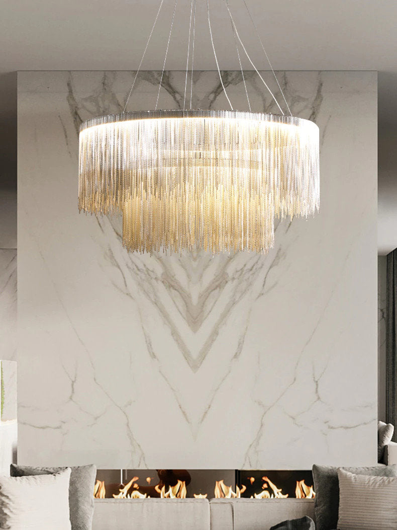 Zagarolo | Luxury Postmodern Round Silver Chandelier for Bedroom, Doubleround31.5"By Miron Demid LLC