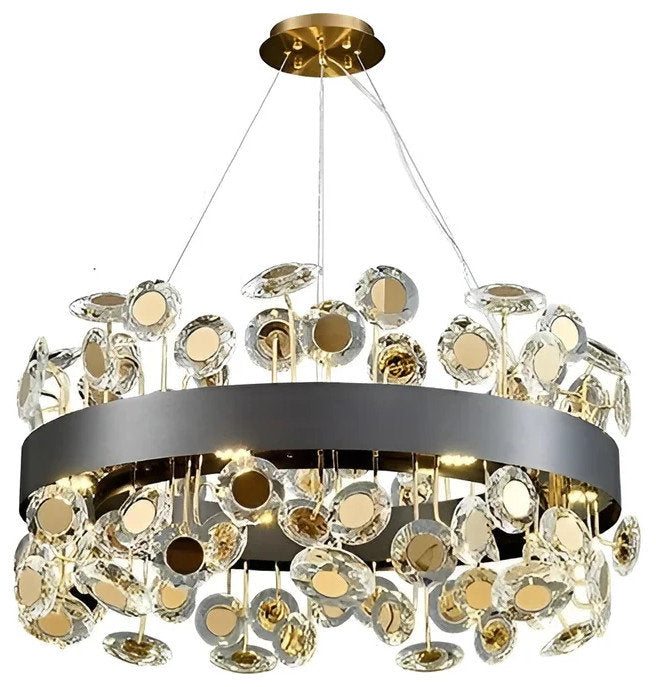 Art Deco Round Crystal Chandelier For The Living Room, Black, 23.6"By Miron Demid LLC