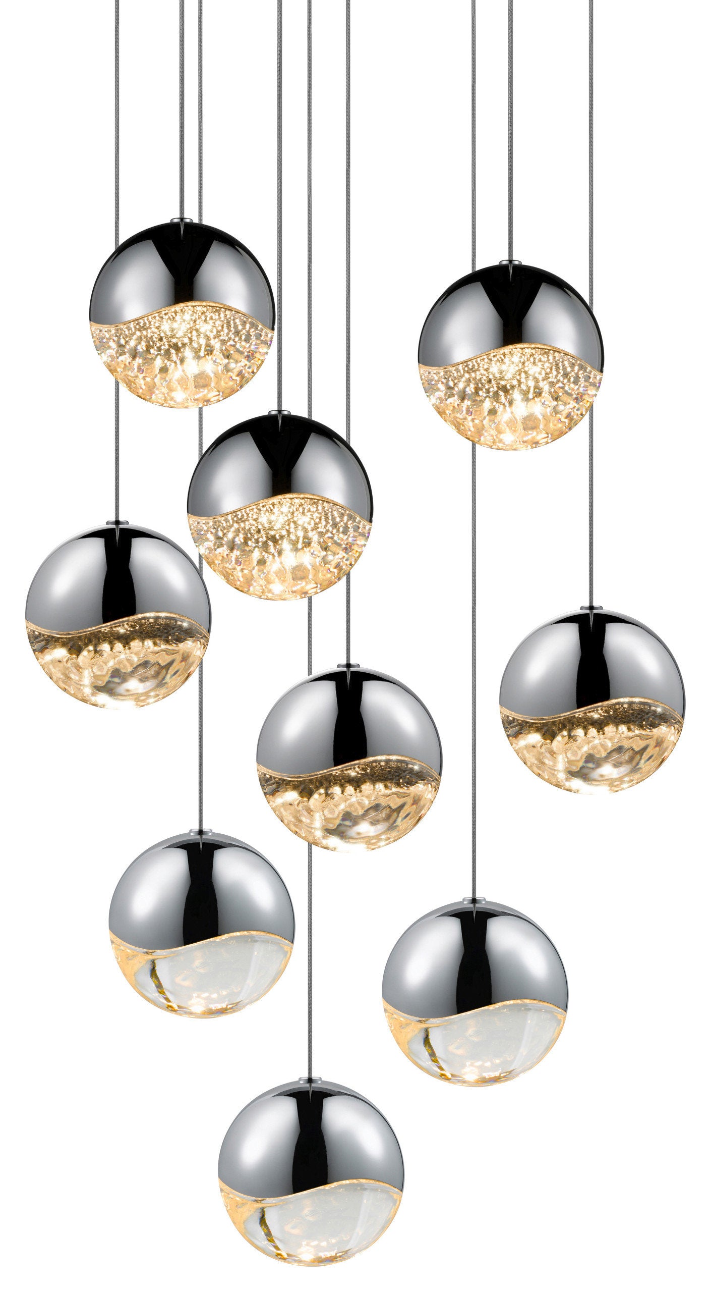 Grapes LED 9-Light Round Canopy Pendant, Polished Chrome, Large GrapesBy SONNEMAN - A Way of Light