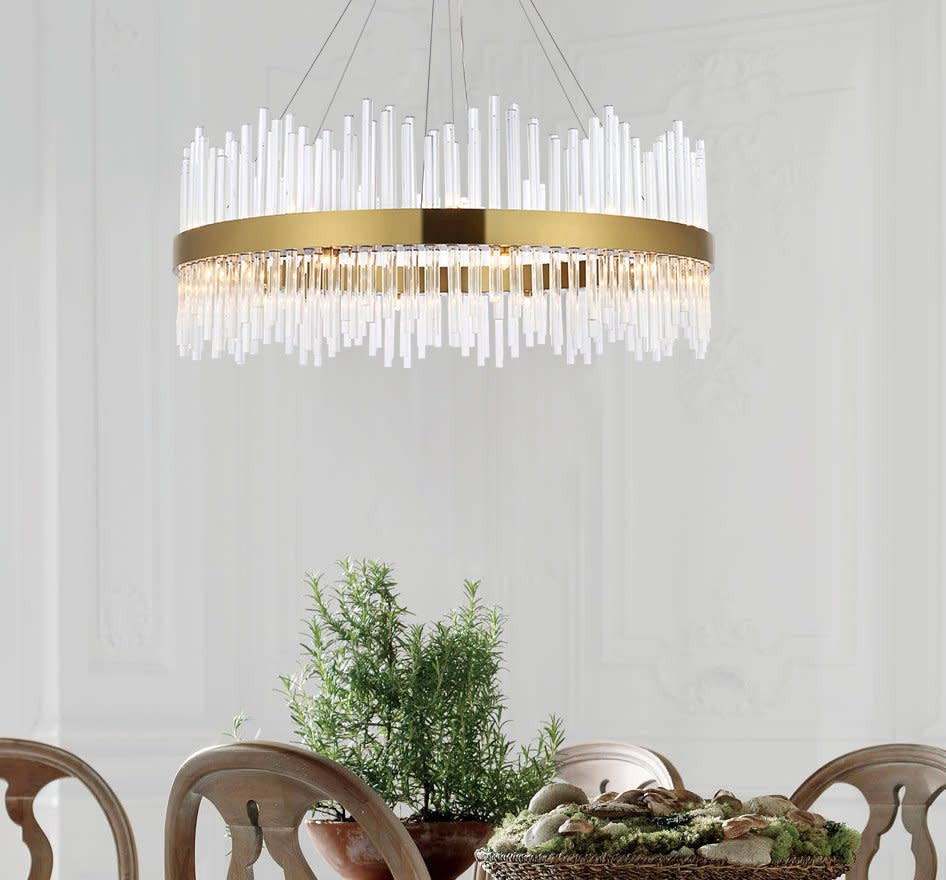 Elegant Lighting 3000D36 Dallas 20 Light 36"W Crystal Drum - Satin GoldBy Elegant Furniture & Lighting