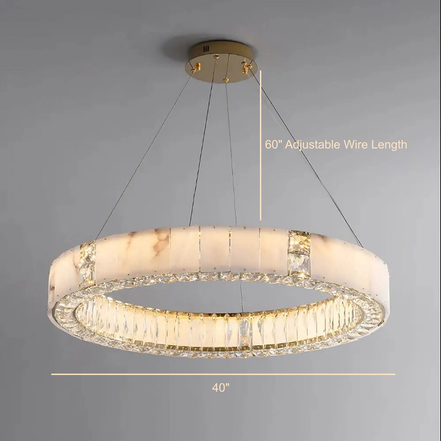 Natural Marble & Crystal Chandelier, 40"By MORSALE