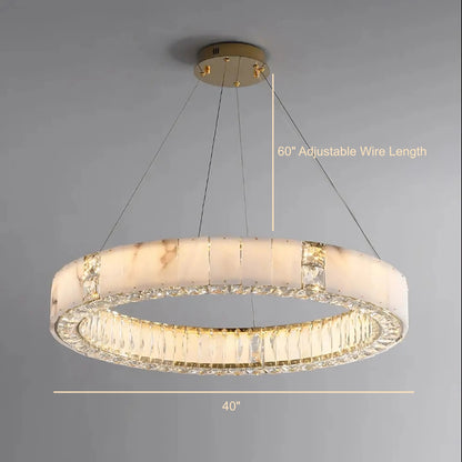Natural Marble & Crystal Chandelier, 40"By MORSALE