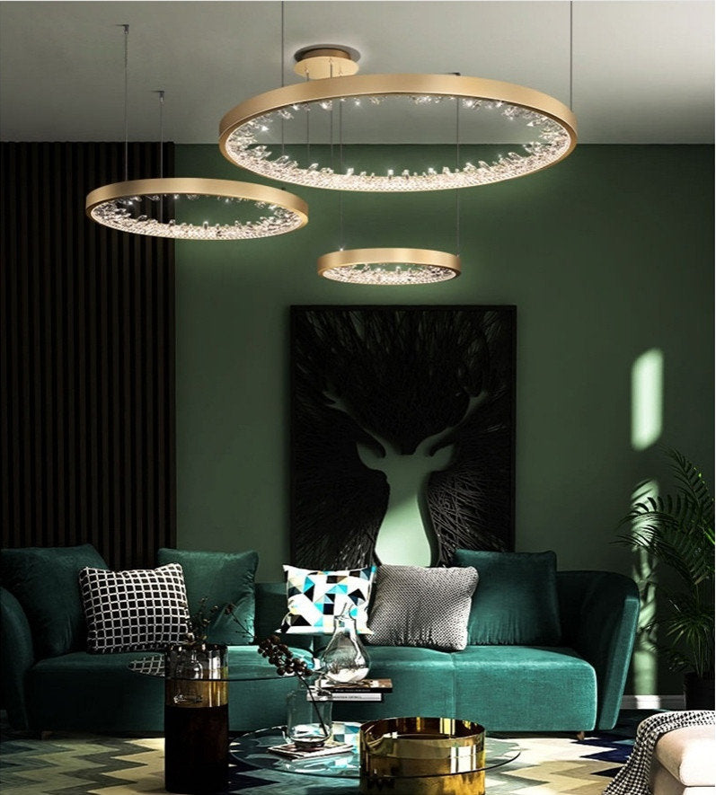 Zeddiani | Gold Rings Led Crystal Chandelier for Bedroom, 3 Rings 7 BasesBy Miron Demid LLC