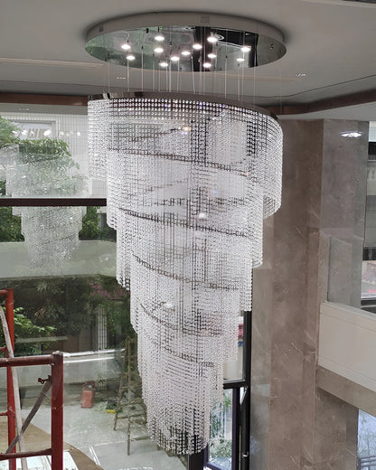 Falicon | Golden/Chrome Crystal Circular Spiral Chandelier, Chrome, Dia 39.4xh118.1", Non-Dimmable, Warm LightBy Miron Demid LLC