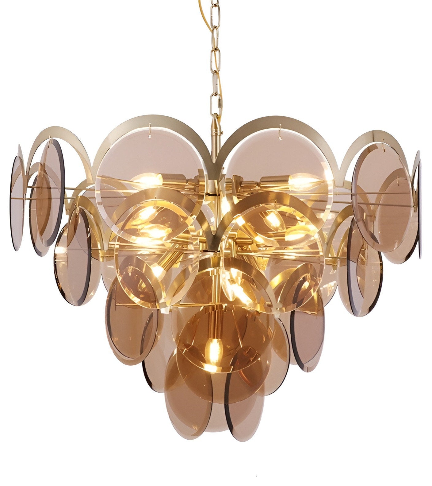Huy | Amber/Smoke Gray Glass Chandelier for Hotel, Amber, 31.5"By Miron Demid LLC