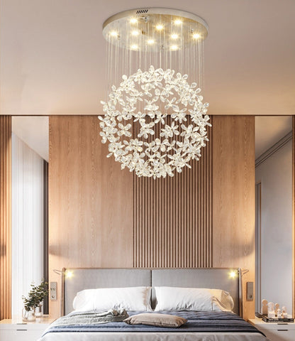Spherical Ceiling Chandelier with Butterfly Crystals, D31.5xh78.7"By Miron Demid LLC
