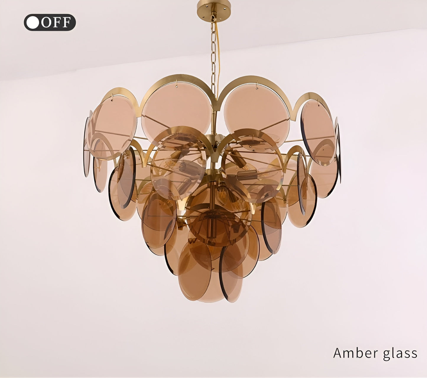 Huy | Amber/Smoke Gray Glass Chandelier for Hotel, Amber, 31.5"By Miron Demid LLC