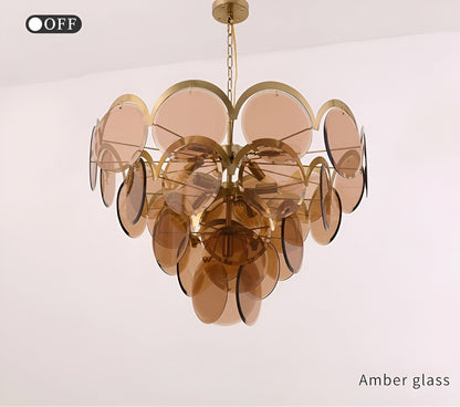 Huy | Amber/Smoke Gray Glass Chandelier for Hotel, Amber, 31.5"By Miron Demid LLC