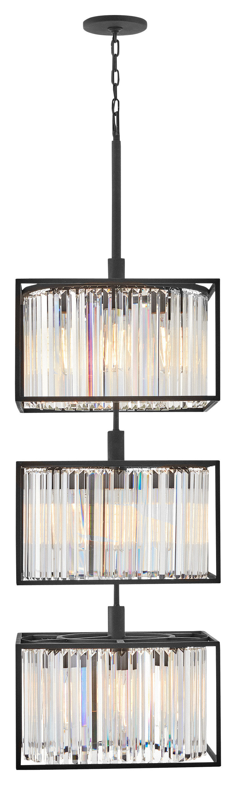 Hinkley 50.25" Giada Multi-Tier Modern Chandelier, Black + Prismatic CrystalsBy Hinkley