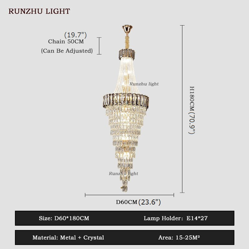 Saint-Auban | Luxury Elegant Crystal Chandelier For Stairway, Smoke Grey, Dia23.6"By Miron Demid LLC