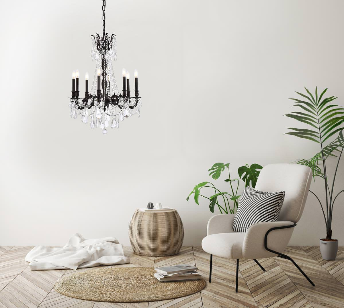 Elegant Lighting Rosalia 8-Light Crystal Chandelier, Dark Bronze, Royal Cut, CleBy Elegant Furniture & Lighting
