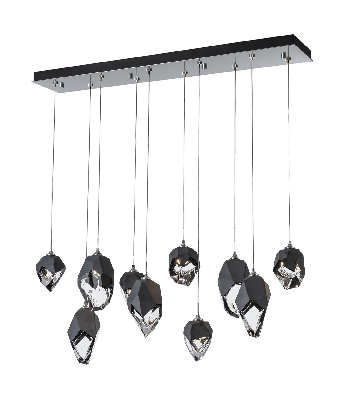 Chrysalis 10-Light Mixed Crystal Pendant Sterling Finish- Long, Black CrystalBy Hubbardton Forge