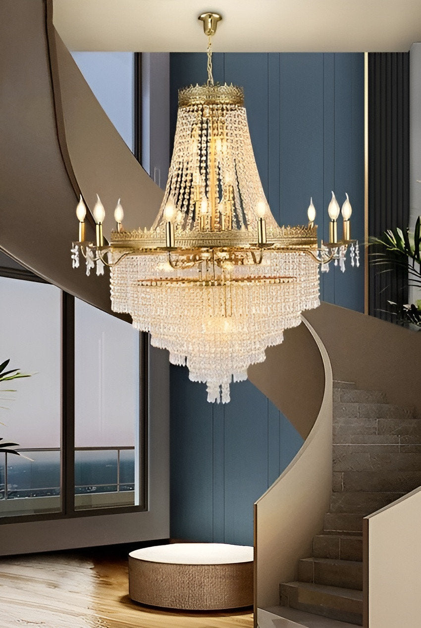 Opio | Classical Large Crystal Candle Ceiling Chandelier, Gold, Dia39.4" H46.1", Non-Dimmable, Warm LightBy Miron Demid LLC