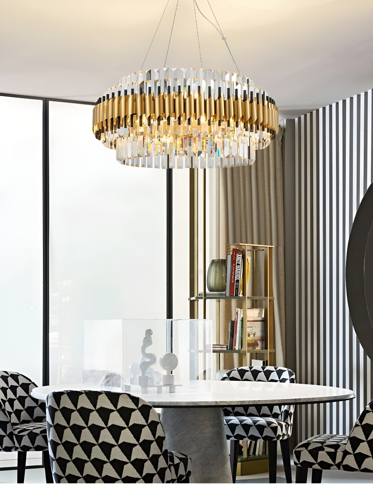 Innichen | Luxury Crystal LED Chandelier of Stainless Steel for Living Room, Dia31.4xh13.7", Warm LightBy Miron Demid LLC