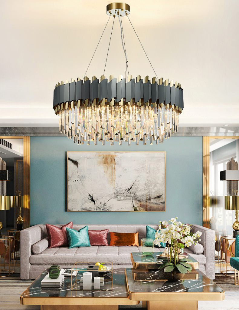 Alfianello | Creative Drum Crystal Hanging Lighting For Living Room, Dia31.5"By Miron Demid LLC