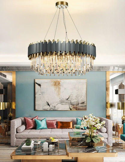 Alfianello | Creative Drum Crystal Hanging Lighting For Living Room, Dia31.5"By Miron Demid LLC