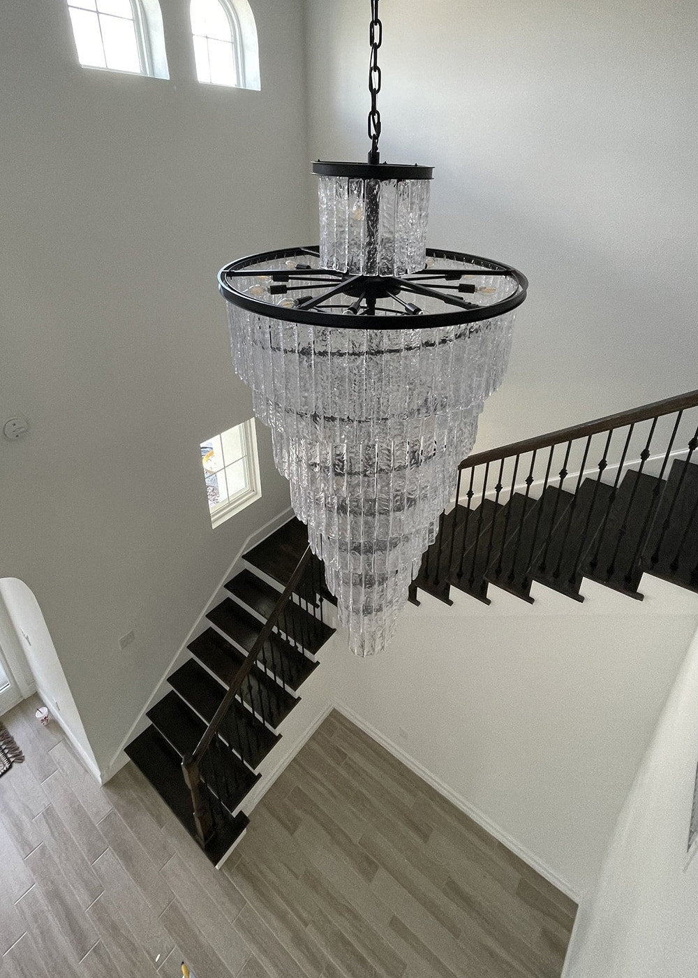 Elegant Frosted Glass Long Black Chandelier For Staircase, Dia15.6"By Miron Demid LLC