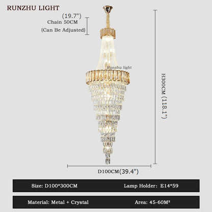 Saint-Auban | Luxury Elegant Crystal Chandelier For Stairway, Clear Crystal, Dia39.4"By Miron Demid LLC