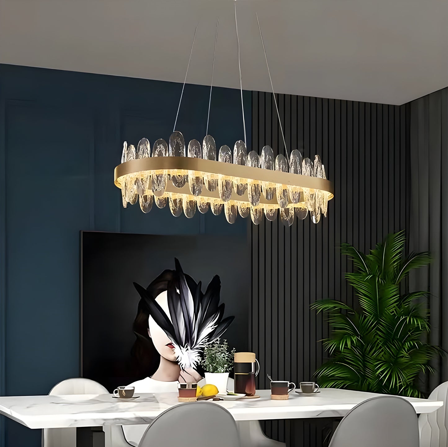 Agna | Creative Rectangle Hanging Crystal LED Chandelier for Living Room, Black, Large - L47.2" / L120cm, Cool Light, Non-DimmableBy Miron Demid LLC