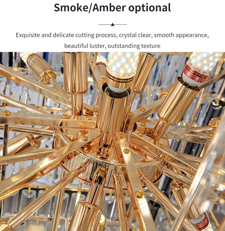 Beuil | High-end Villa Staircase Square Crystal Chandelier, Amber, H55.1"By Miron Demid LLC