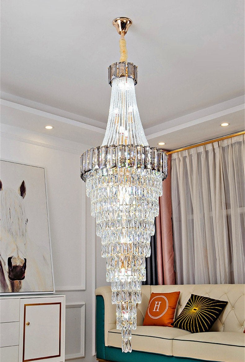Saint-Auban | Luxury Elegant Crystal Chandelier For Stairway, Smoke Grey, Dia27.6"By Miron Demid LLC