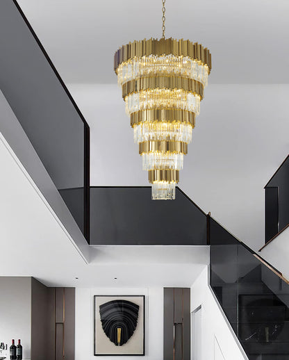 D60" 5-Tier Shiny Gold Frame Chandelier With Clear Hanging CrystalsBy Design Living