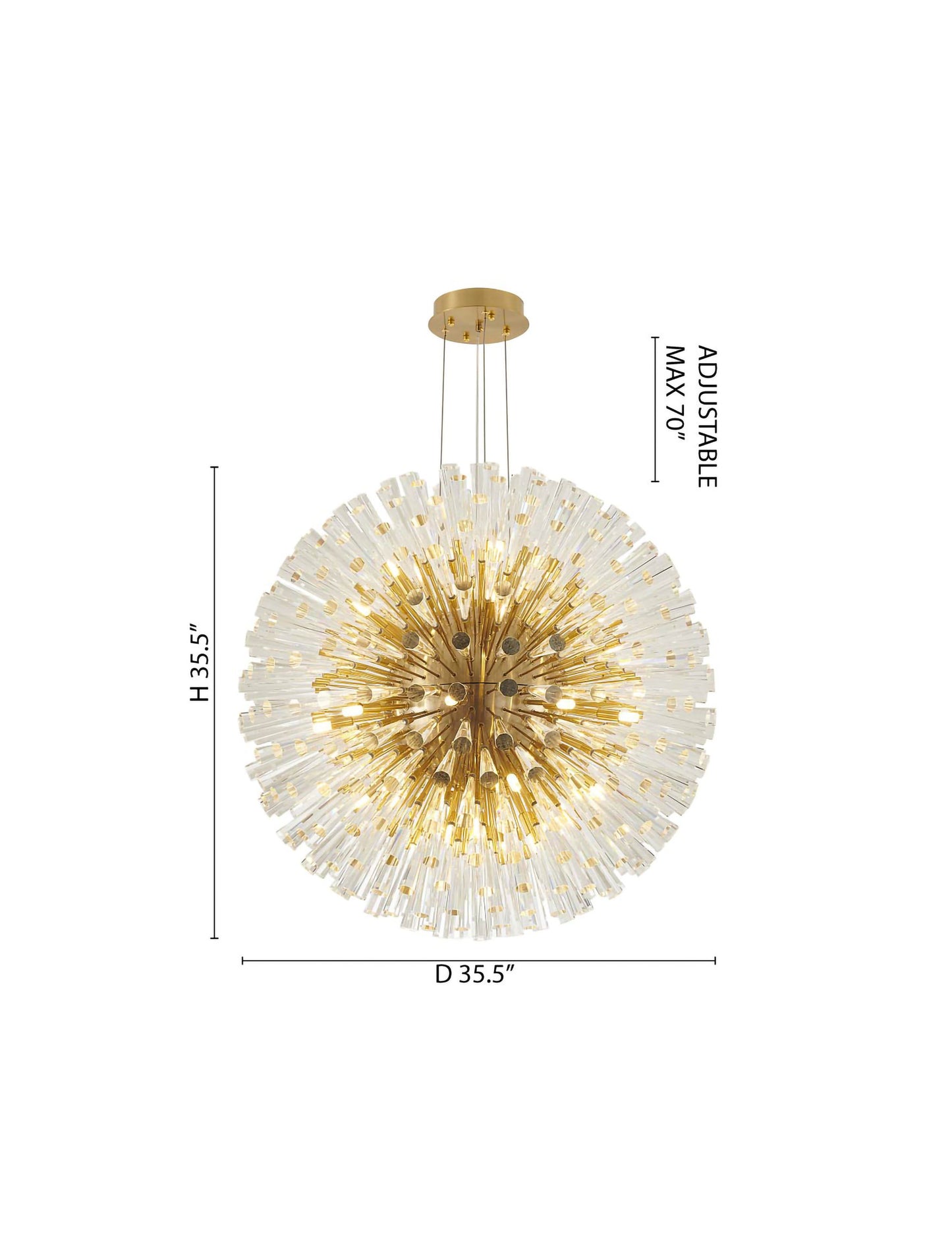 30 Light Chandelier With Gold Frame And Clear Crystal Accents, BrassBy Design Living