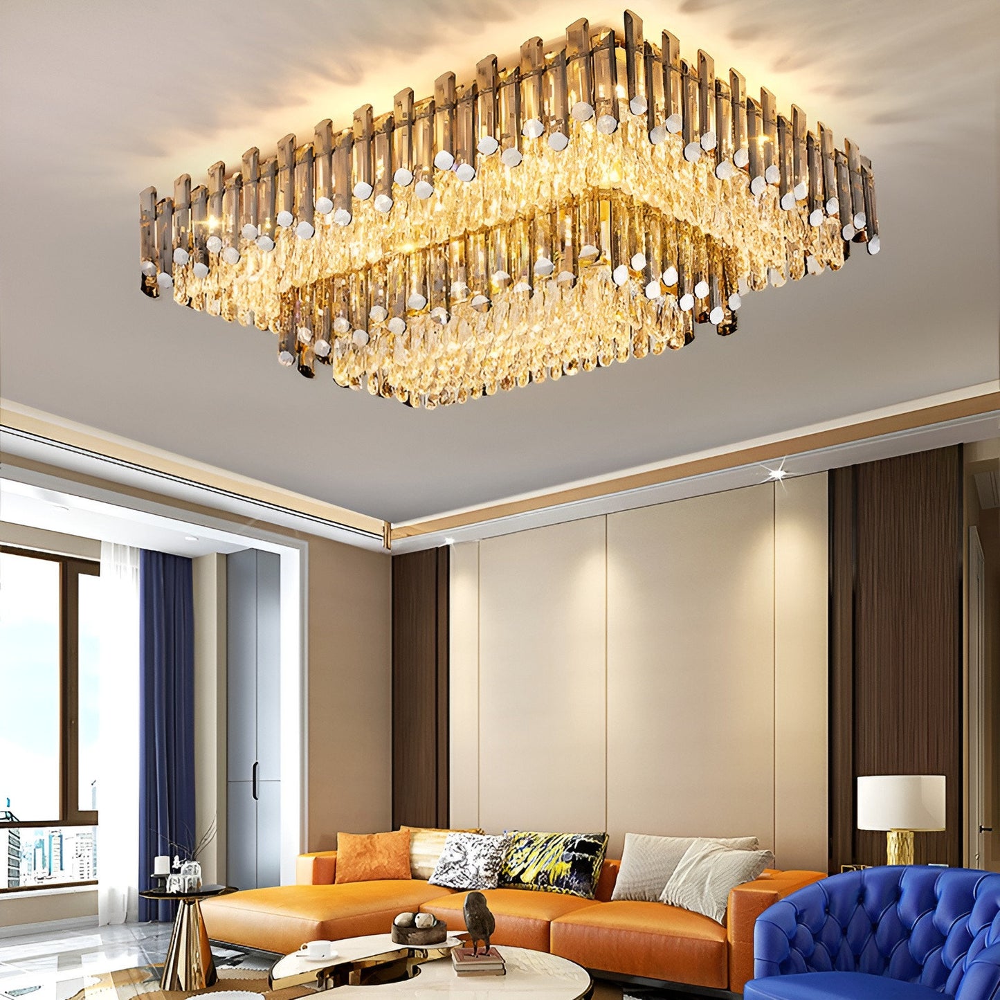 Acciano | Modern Rectangular Crystal LED Chandelier, L47.2xw27.5xh12.9", Cool LightBy Miron Demid LLC