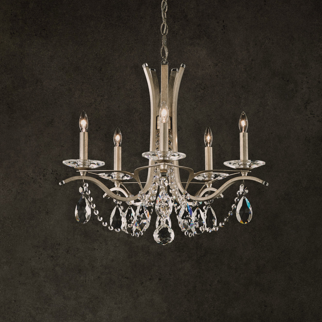 Schonbek Va8355N-48H 5 Light Crystal Chandelier, Antique SilverBy Schonbek