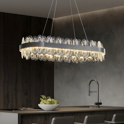 Agna | Creative Rectangle Hanging Crystal LED Chandelier for Living Room, Gold, Large - L47.2" / L120cm, Warm Light, DimmableBy Miron Demid LLC