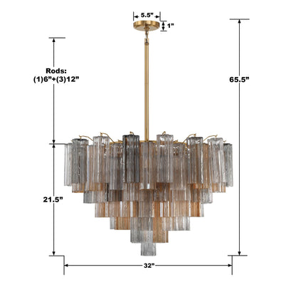Addis 32" Wide Aged Brass Chandelier with Autumn Glass