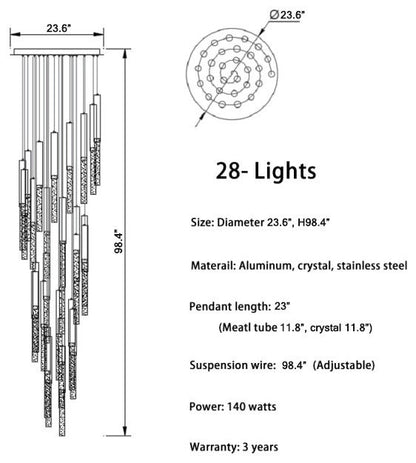 Manarola | Long LED Spiral Chandelier, 28 Lights (Spiral)By Miron Demid LLC