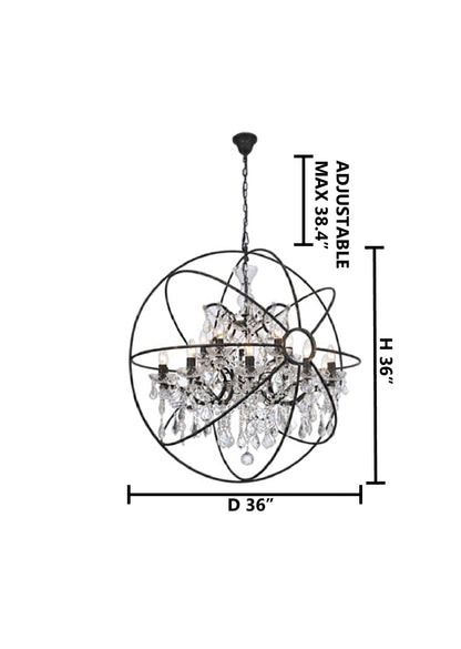 Black Cage Chandelier with Crystal Accents, Rustic BronzeBy Design Living