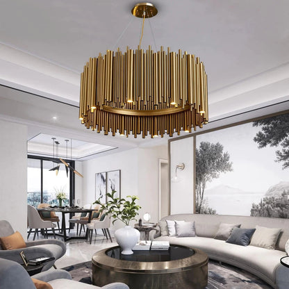 Genappe | Luxury Drum Gold Stainless Steel Chandelier, 19.7"By Miron Demid LLC