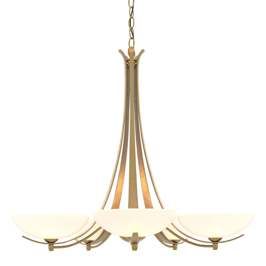 Aegis Modern Brass 5 Arm Chandelier With Opal Glass