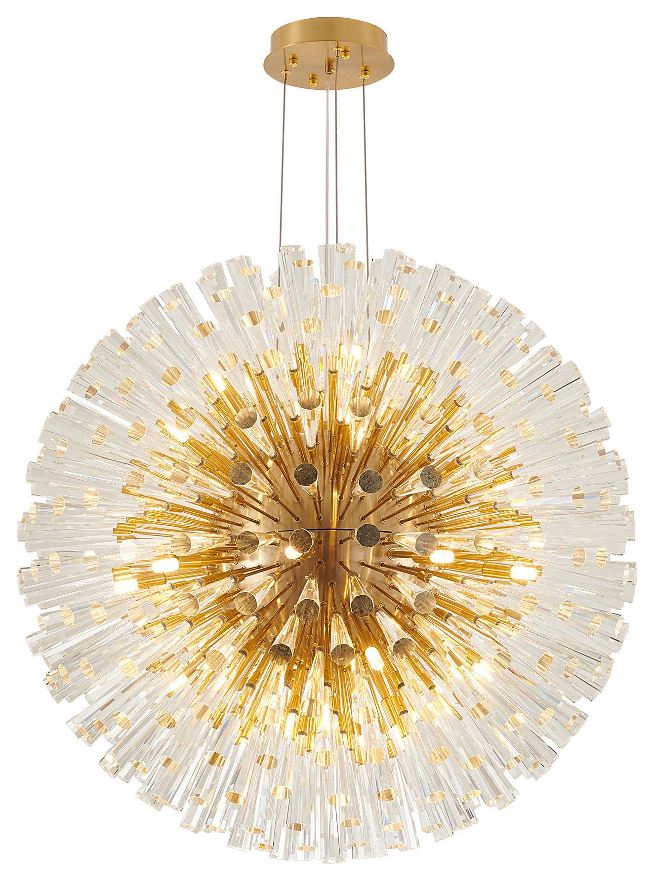 30 Light Chandelier With Gold Frame And Clear Crystal Accents, BrassBy Design Living