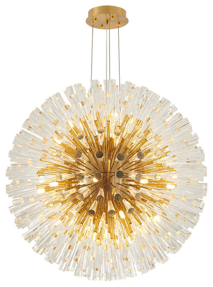 30 Light Chandelier With Gold Frame And Clear Crystal Accents, BrassBy Design Living