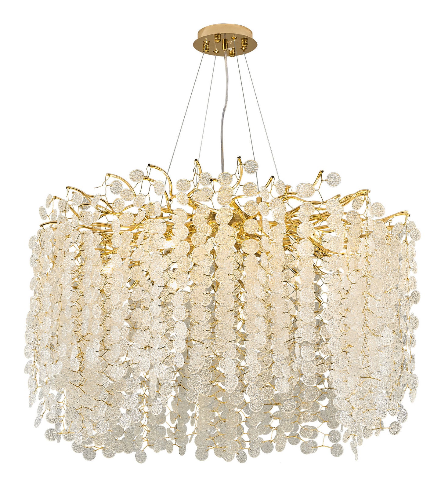 Akari Lanterns Tree Branch Glass Art Gold Coin Chandelier Lighting, D 32"By Akari Lanterns