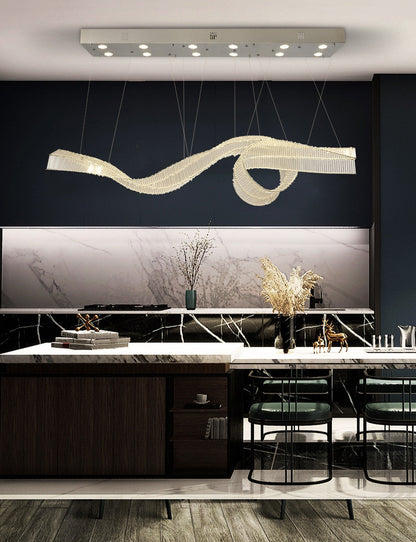 Alassio | Creative LED Chandelier in the Shape of Ribbon, Gold, L39.4" / L100.0cm, Warm Light, Non-DimmableBy Miron Demid LLC