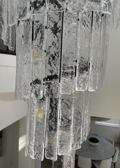 Elegant Frosted Glass Long Black Chandelier For Staircase, Dia15.6"By Miron Demid LLC
