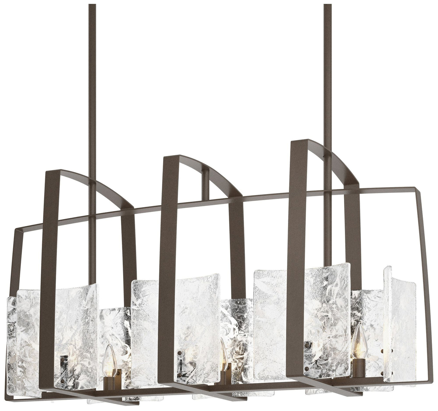 Arc Bronze Linear Pendant With White Swirl Glass