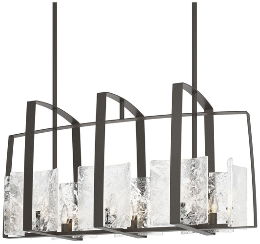 Arc Dark Smoke Linear Pendant With White Swirl Glass