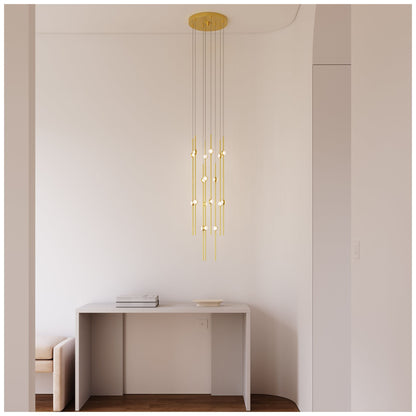 Aries 11.5"W Round Brass 2700K Long White Shade LED Pendant