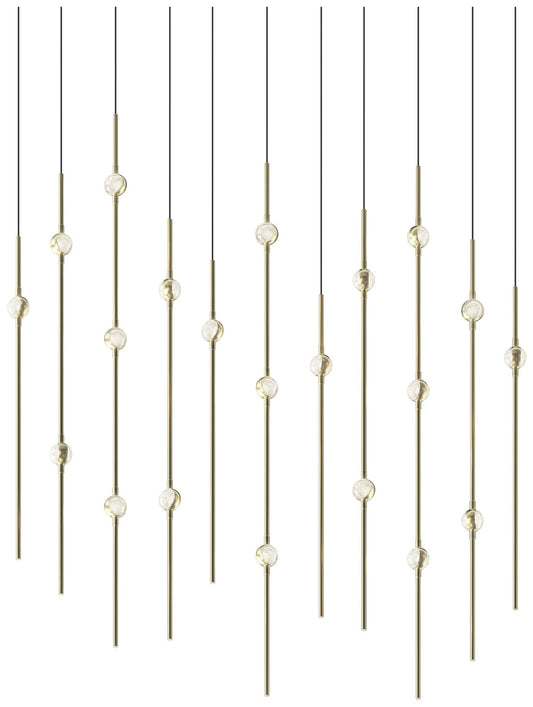 Aries 35.5"W Rectangle Brass 3000K Short Clear Shade LED Pendant