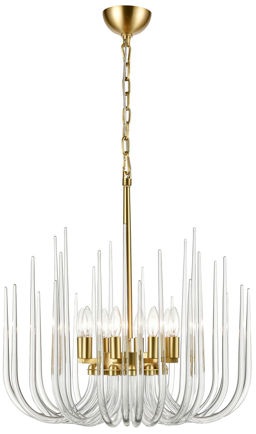 Astoria 8-Light Solid Curved Clear Glass Polished Brass Pendant