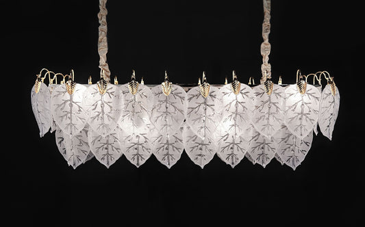 Autumn 39 1/2"W Gold Frost Glass Leaves 12-Light Chandelier