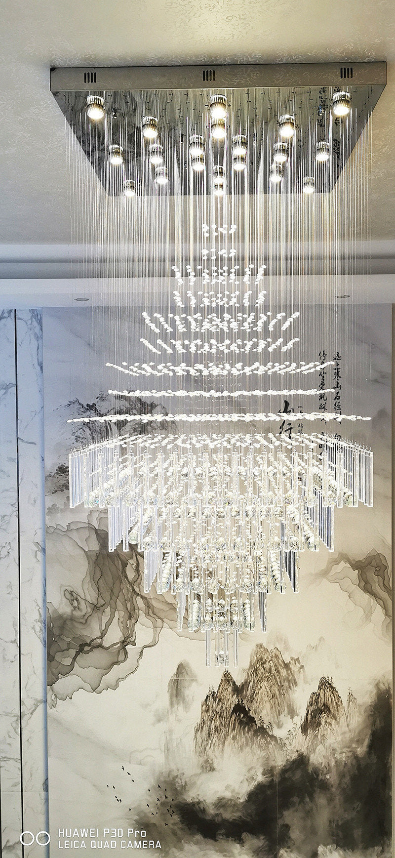 Tourrette-Levens | Modern Crystal LED Ceiling Chandelier with Square Base, 13 Lights, Warm LightBy Miron Demid LLC